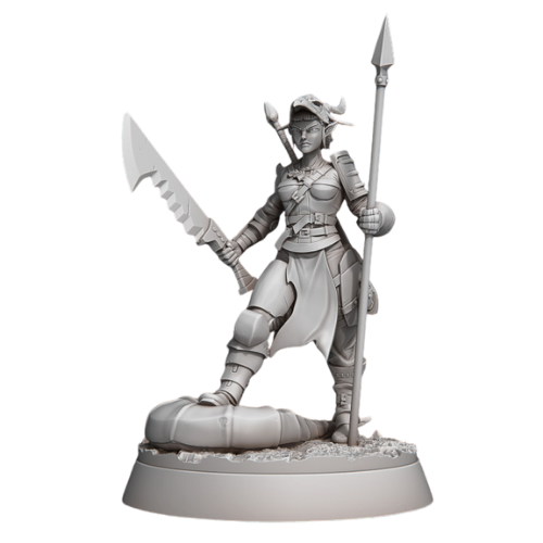 Dungeons & Dragons - STL Miniatures - Female Dragon Hunter with sword and spear