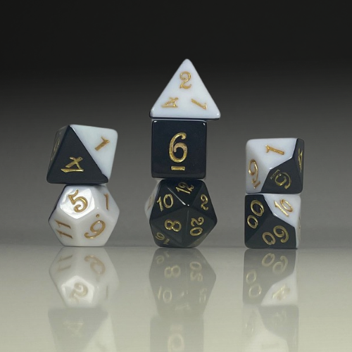 Sun Forge - RPG Dice Set - Black & White Marble Sides Akrylics (7stk)
