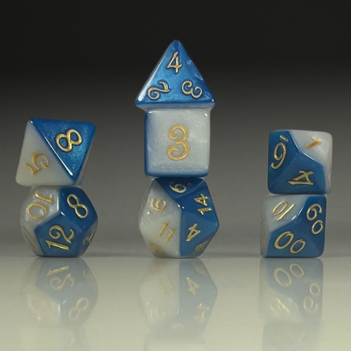 Sun Forge - RPG Dice Set - White & Blue Marble Sides Akrylics (7stk)