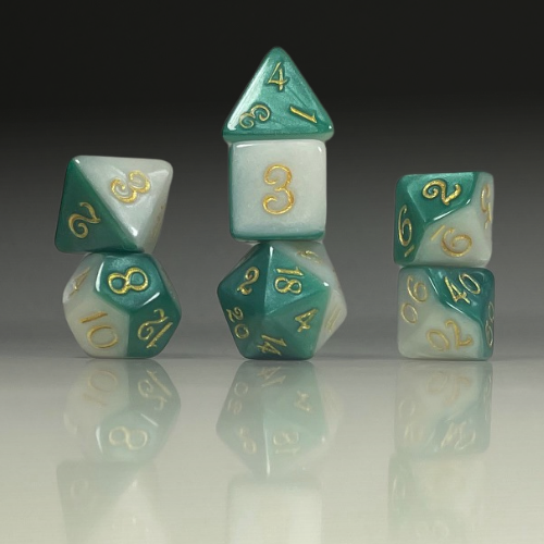 Sun Forge - RPG Dice Set - White & Teal Marble Sides Akrylics (7stk)
