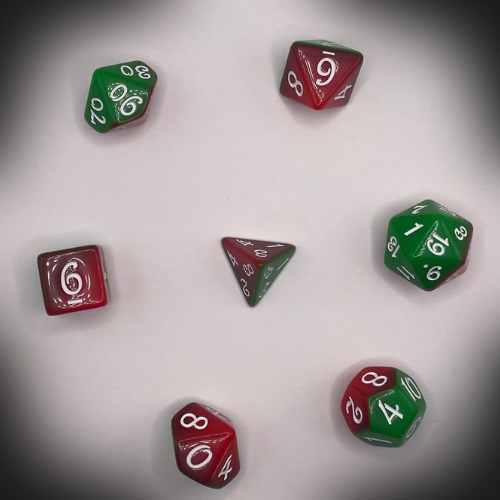Sun Forge - RPG Dice Set - Red & Green Marble (7stk)
