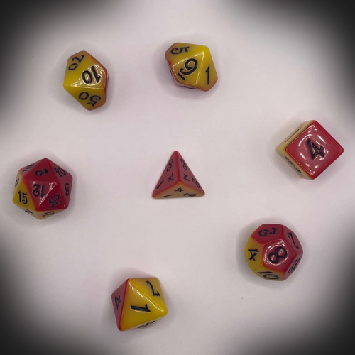Sun Forge - RPG Dice Set - Red & Yellow Marble (7stk)