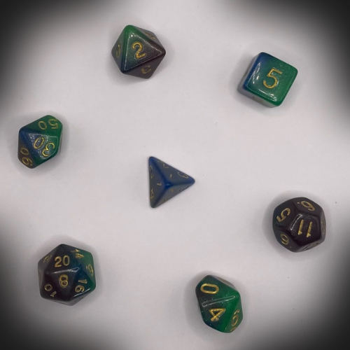Sun Forge - RPG Dice Set - Midnight Forest - 3 Colour Swirl (7stk)