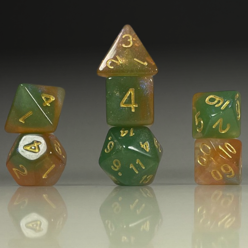 Sun Forge - RPG Dice Set - Golden Forest Nebula - 2 Colour Swirl (7stk)