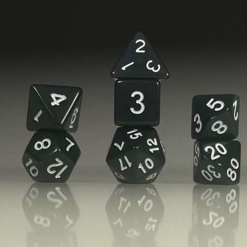 Sun Forge - RPG Dice Set - Plain Black Akrylics (7stk)