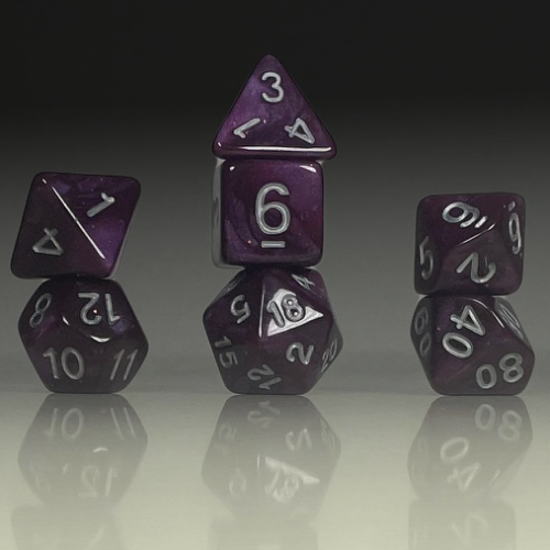 Sun Forge - RPG Dice Set - Purple Silver Marble Akrylics (7stk)