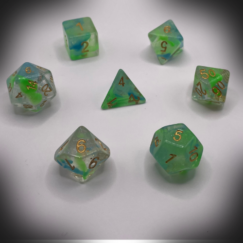 Sun Forge - RPG Dice Set - Green Starlight Nebula (7stk)