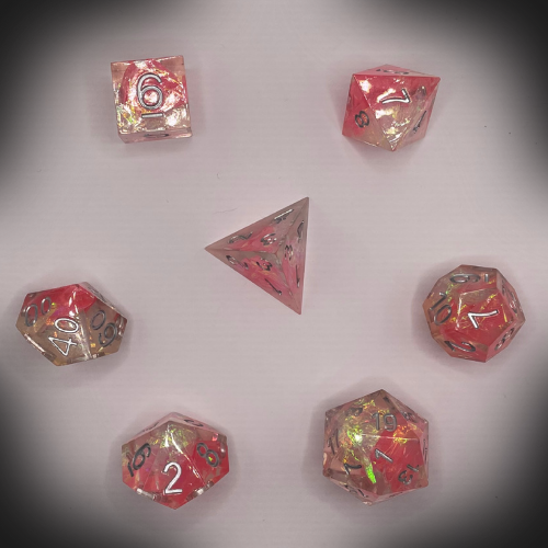 Sun Forge - RPG Dice Set - Pink Crystal - Handmade (7stk)