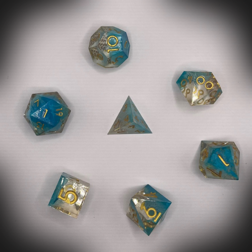 Sun Forge - RPG Dice Set - Magic of the Sea - Handmade (7stk)