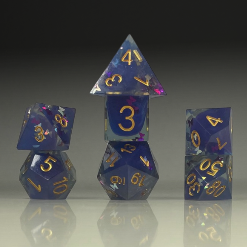 Sun Forge - RPG Dice Set - Crystal Blue - Handmade (7stk)