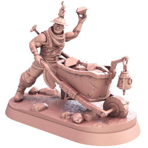 Dungeons & Dragons - STL Miniatures - Human Miner with Wheelbarrow