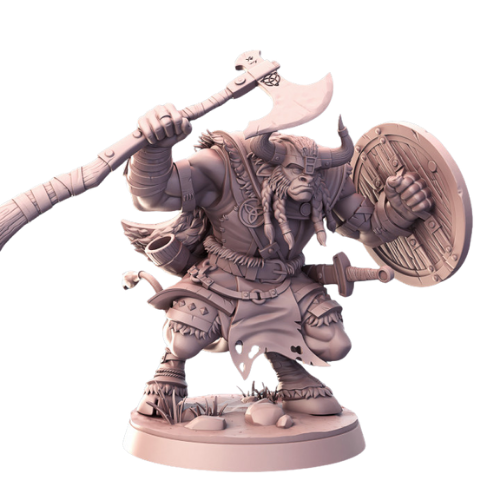 Dungeons & Dragons - STL Miniatures - Viking Minotaur with Axe & Shield