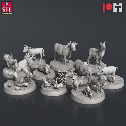 Dungeons & Dragons - STL Miniatures - Farm Animals (10 Figurer)