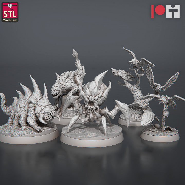 Dungeons & Dragons - STL Miniatures - Magmites & Hellcrows Set (5 figurer)