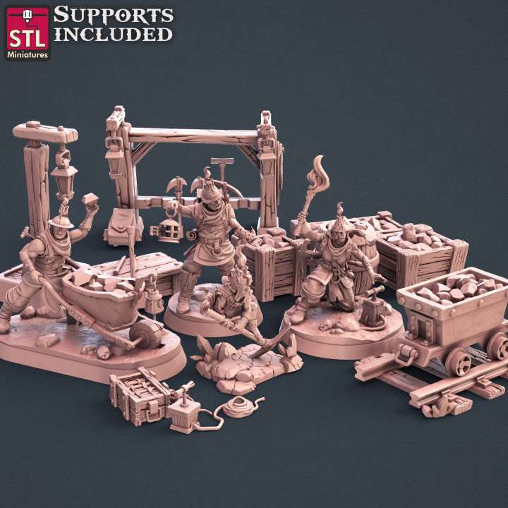 Dungeons & Dragons - STL Miniatures - Miners Set