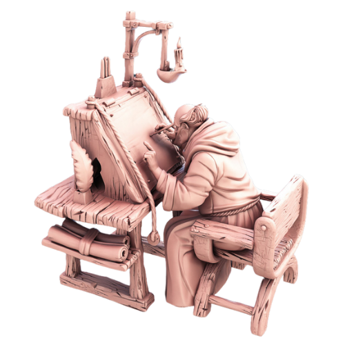 Dungeons & Dragons - STL Miniatures - Abbey Monk at writing desk