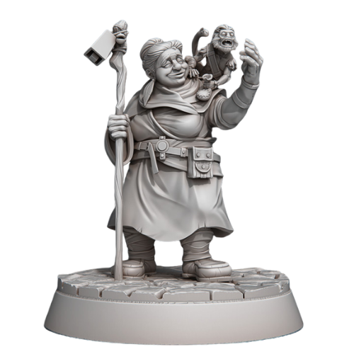 Dungeons & Dragons - STL Miniatures - Food vendor with stick & monkey