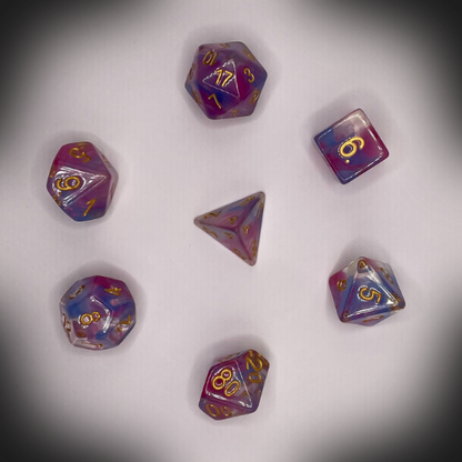Sun Forge - RPG Dice Set - Purple & Gold Nebula (7stk)