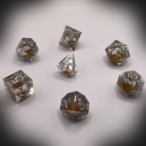 Sun Forge - RPG Dice Set - Golden Quicksand - Handmade (7stk)