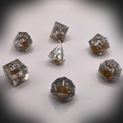 Sun Forge - RPG Dice Set - Golden Quicksand - Handmade (7stk)