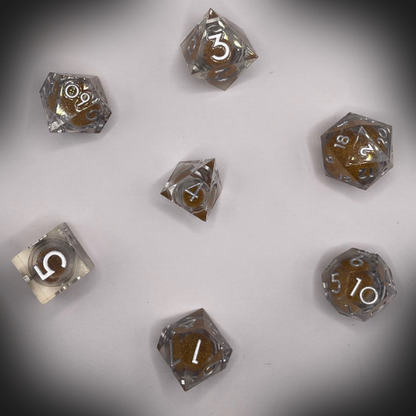 Sun Forge - RPG Dice Set - Golden Quicksand - Handmade (7stk)