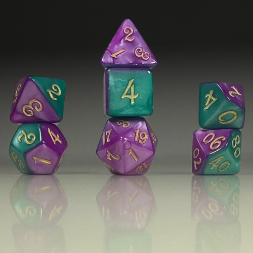 Sun Forge - RPG Dice Set - Teal & Purple Marble Sides Akrylics (7stk)