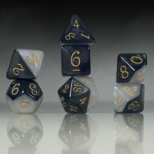 Sun Forge - RPG Dice Set - White & Black Marble (7stk)