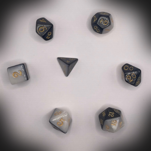 Sun Forge - RPG Dice Set - White & Black Marble (7stk)