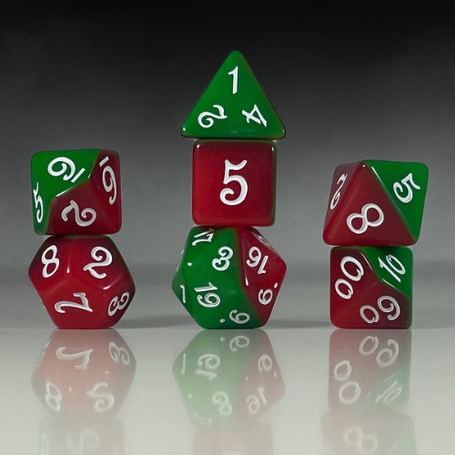 Sun Forge - RPG Dice Set - Red & Green Marble (7stk)