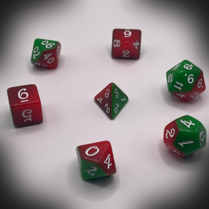 Sun Forge - RPG Dice Set - Red & Green Marble (7stk)