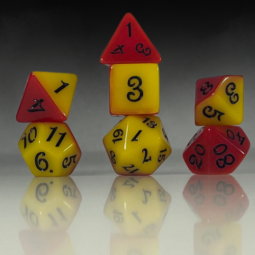 Sun Forge - RPG Dice Set - Red & Yellow Marble (7stk)