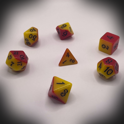 Sun Forge - RPG Dice Set - Red & Yellow Marble (7stk)