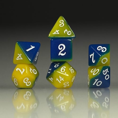 Sun Forge - RPG Dice Set - Yellow & Blue Sides Akrylics (7stk)