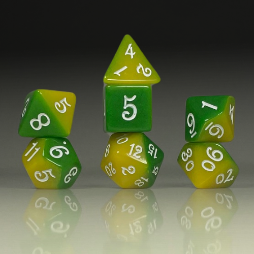 Sun Forge - RPG Dice Set - Yellow & Green Sides Akrylics (7stk)