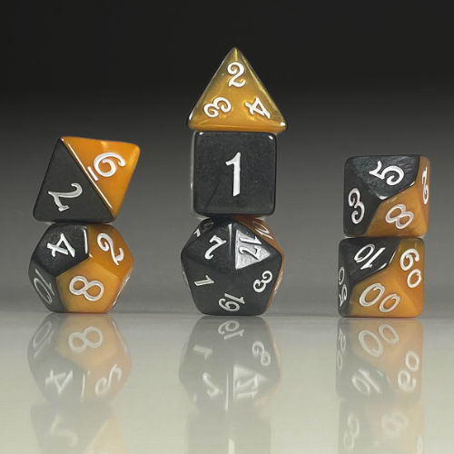 Sun Forge - RPG Dice Set - Black & Orange Sides Akrylics (7stk)