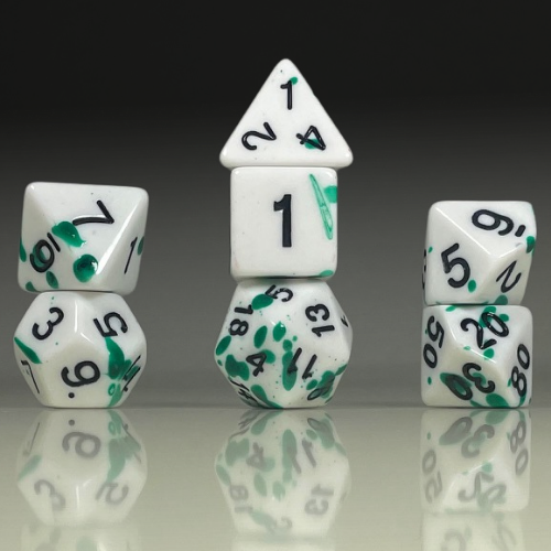 Sun Forge - RPG Dice Set - White & Teal Spots Akrylics (7stk)