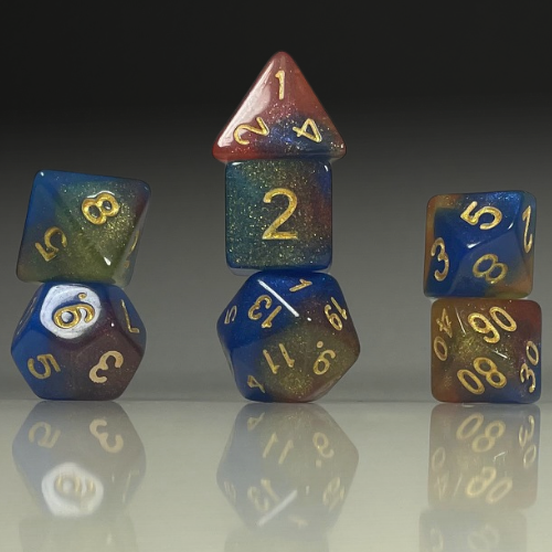 Sun Forge - RPG Dice Set - Glitterveil - 3 Colour Swirl (7stk)