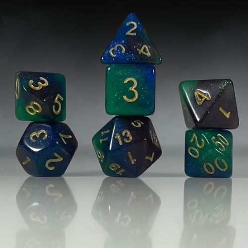 Sun Forge - RPG Dice Set - Midnight Forest - 3 Colour Swirl (7stk)