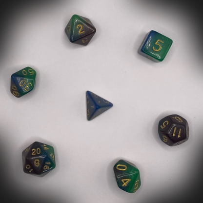Sun Forge - RPG Dice Set - Midnight Forest - 3 Colour Swirl (7stk)