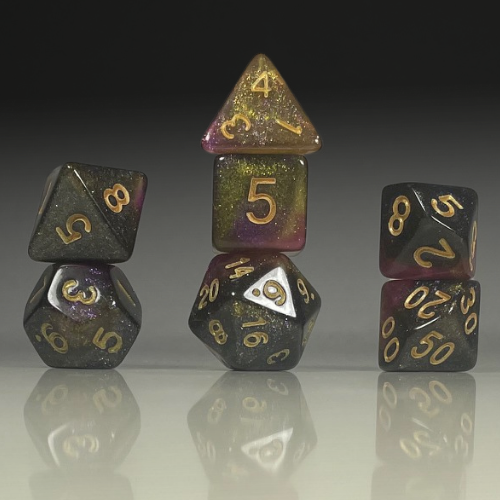 Sun Forge - RPG Dice Set - Forest Night Nebula - 3 Colour Swirl (7stk)