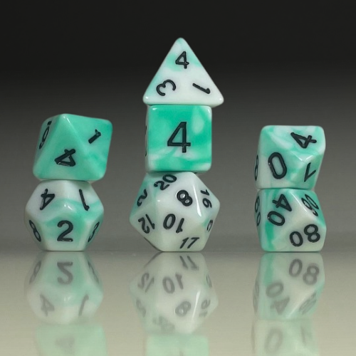 Sun Forge - RPG Dice Set - White & Teal Akrylics (7stk)