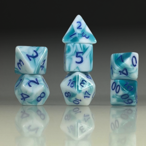 Sun Forge - RPG Dice Set - White & Blue Akrylics (7stk)