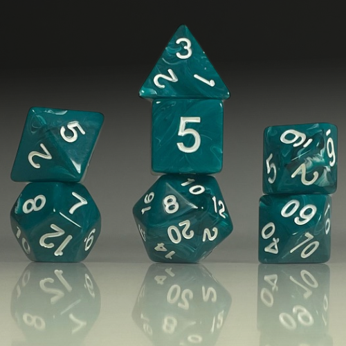 Sun Forge - RPG Dice Set - Teal Marble Akrylics (7stk)
