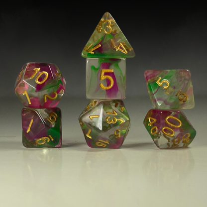 Sun Forge - RPG Dice Set - Purple & Green Nebula (7stk)