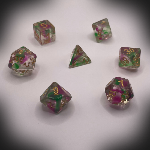 Sun Forge - RPG Dice Set - Purple & Green Nebula (7stk)