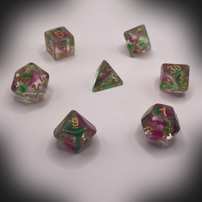Sun Forge - RPG Dice Set - Purple & Green Nebula (7stk)