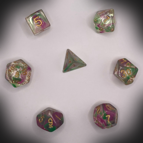 Sun Forge - RPG Dice Set - Purple & Green Nebula (7stk)