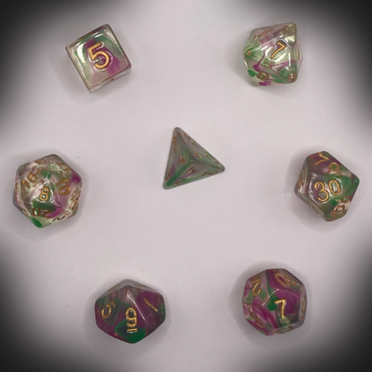 Sun Forge - RPG Dice Set - Purple & Green Nebula (7stk)
