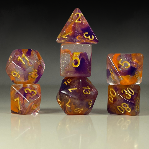 Sun Forge - RPG Dice Set - Fiery Purple Nebula (7stk)