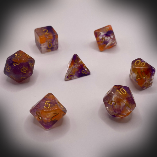 Sun Forge - RPG Dice Set - Fiery Purple Nebula (7stk)